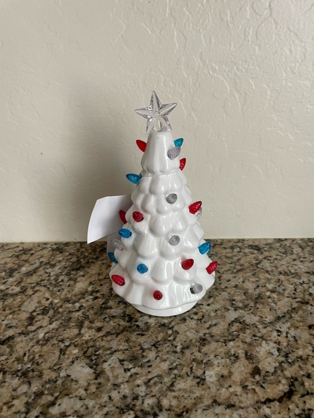 White Ceramic Patriotic Light Up Tree